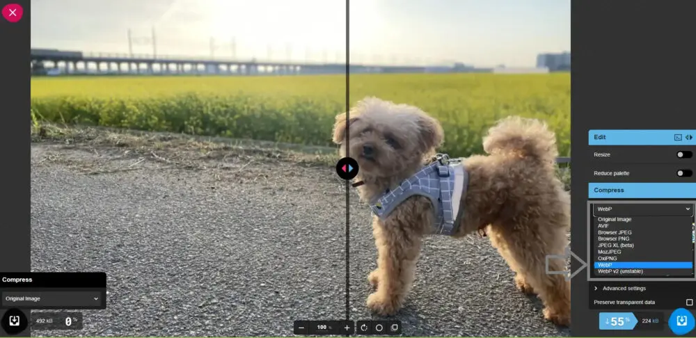画像圧縮アプリのスクーシュで画像を圧縮している
